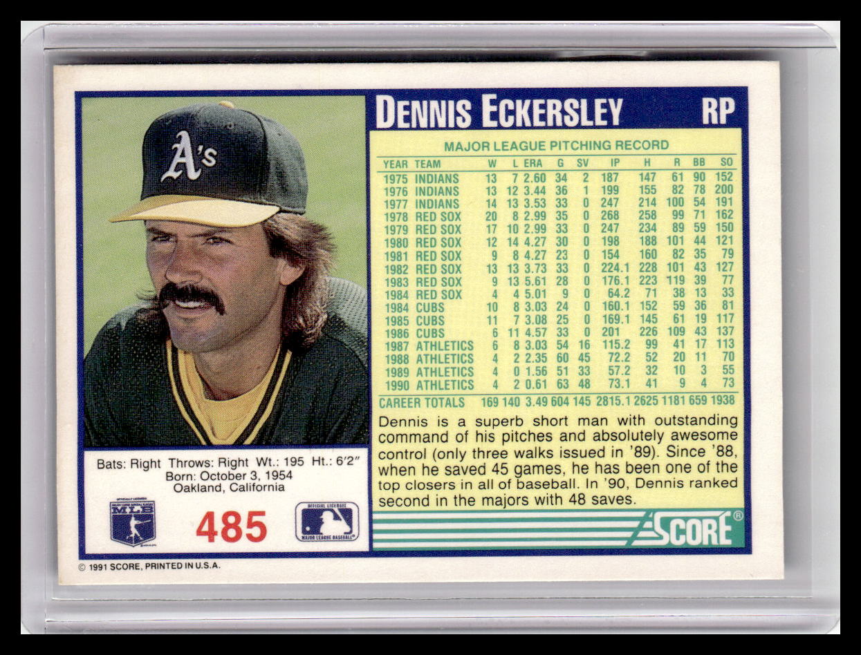 1991 Score #485 Dennis Eckersley