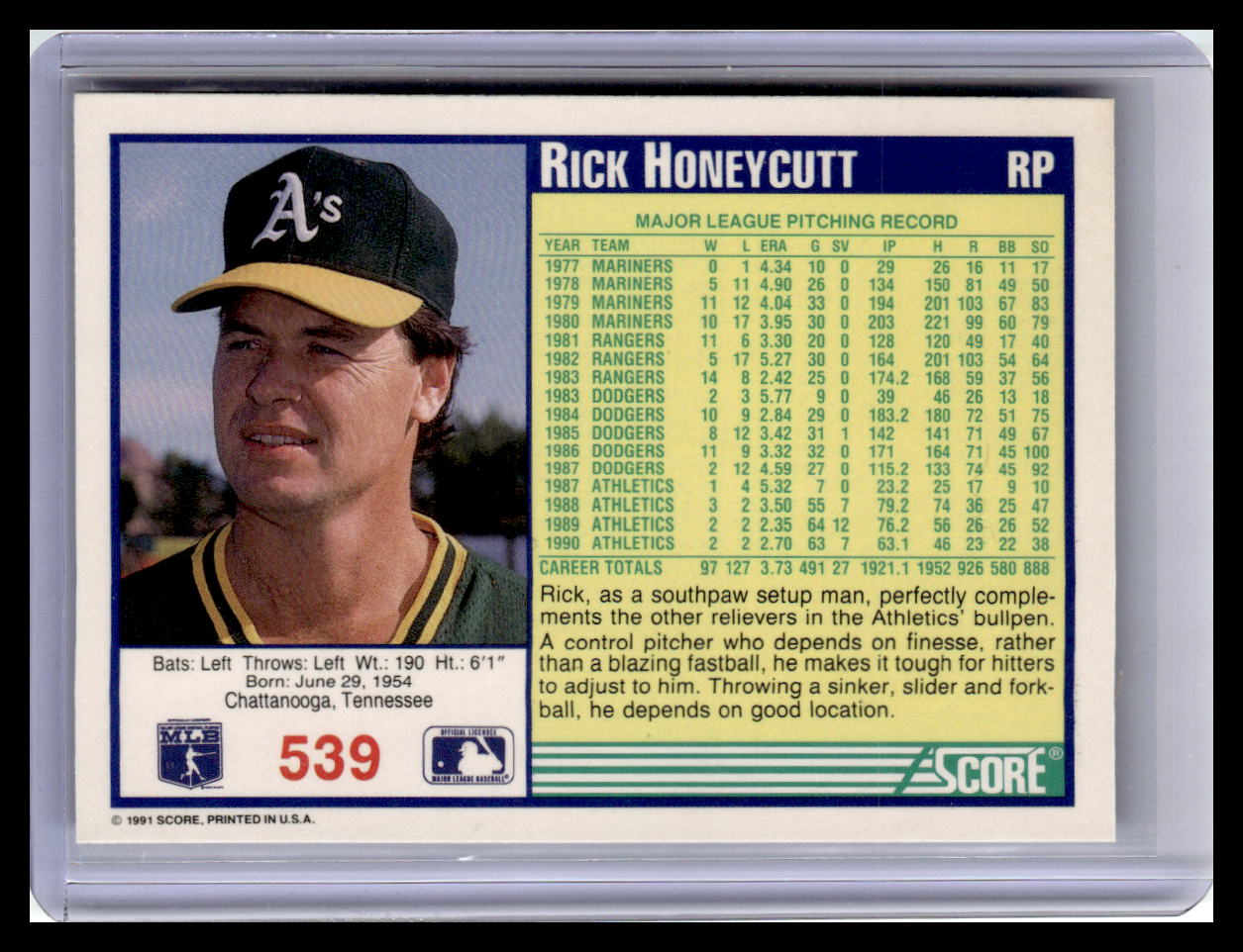 1991 Score #539 Rick Honeycutt