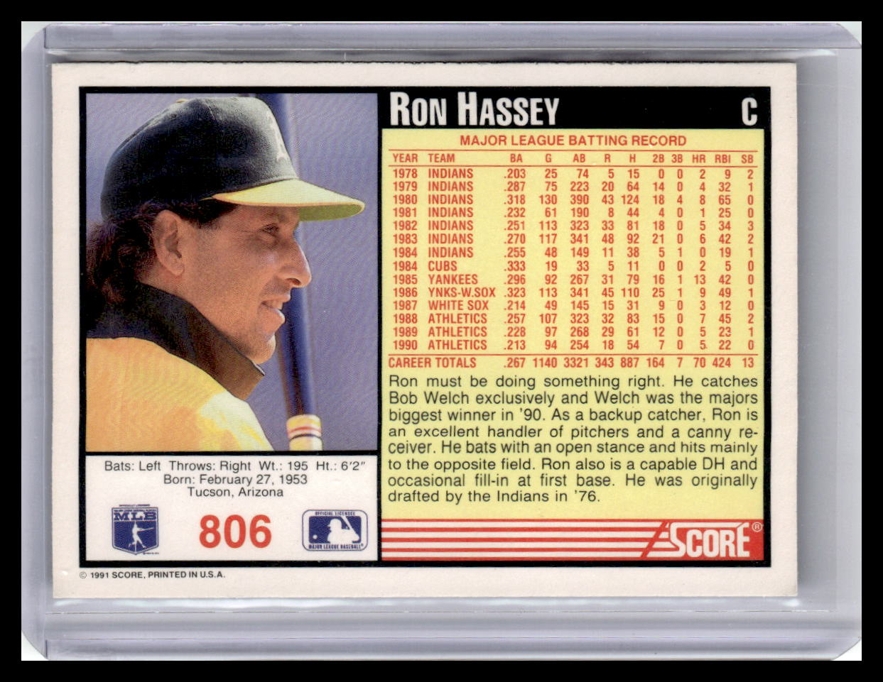 1991 Score #806 Ron Hassey