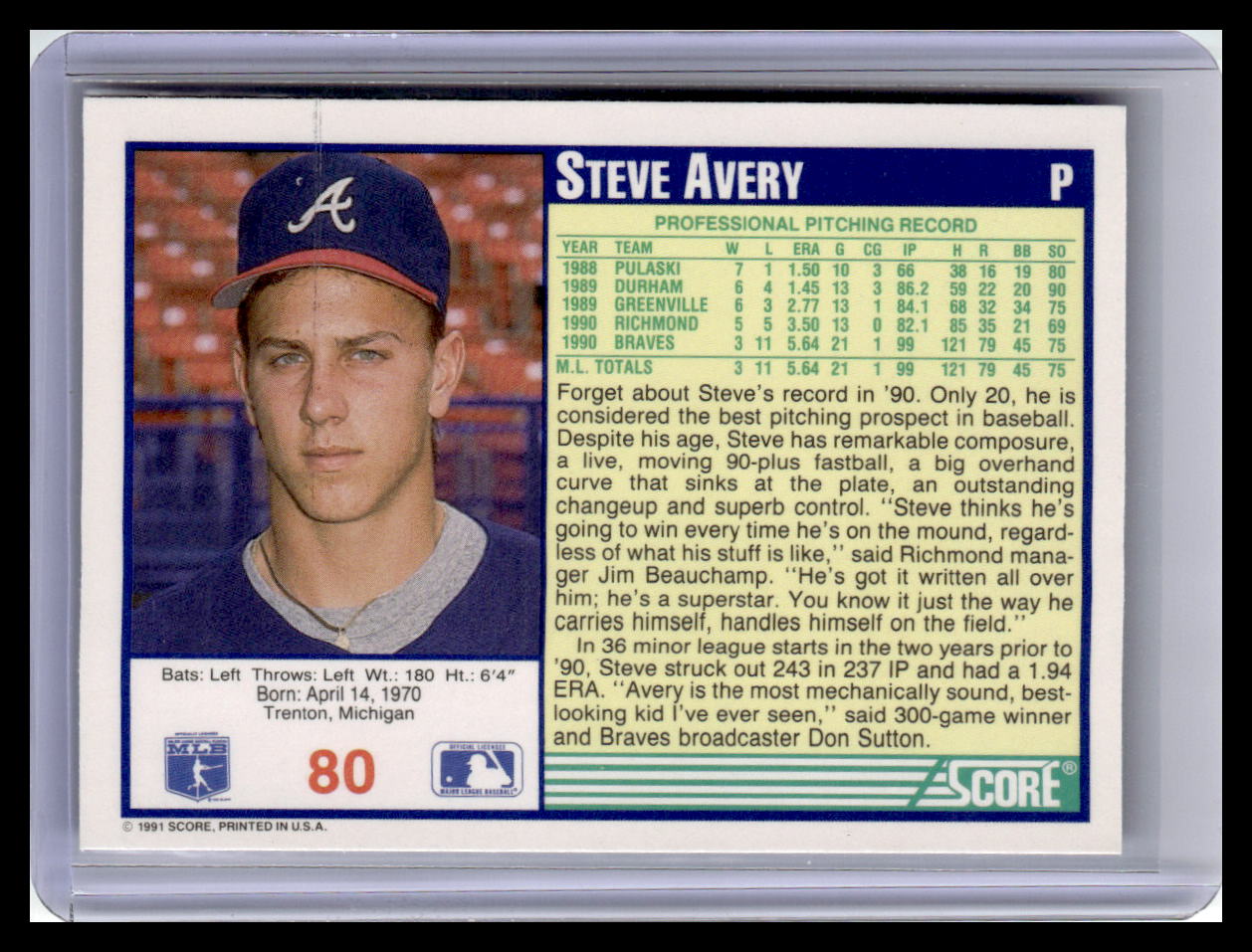 1991 Score #80 Steve Avery