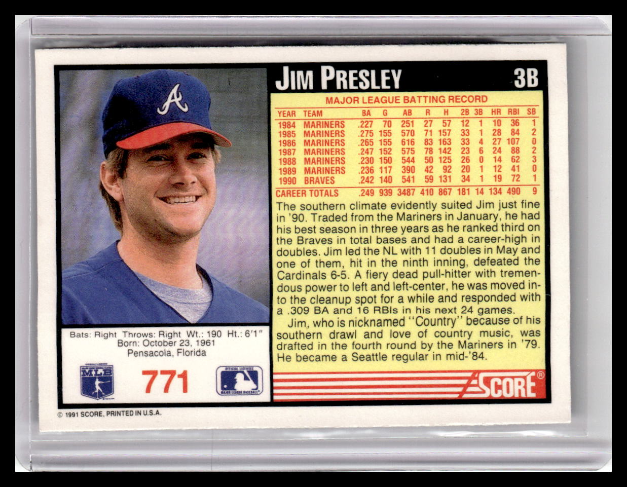 1991 Score #771 Jim Presley