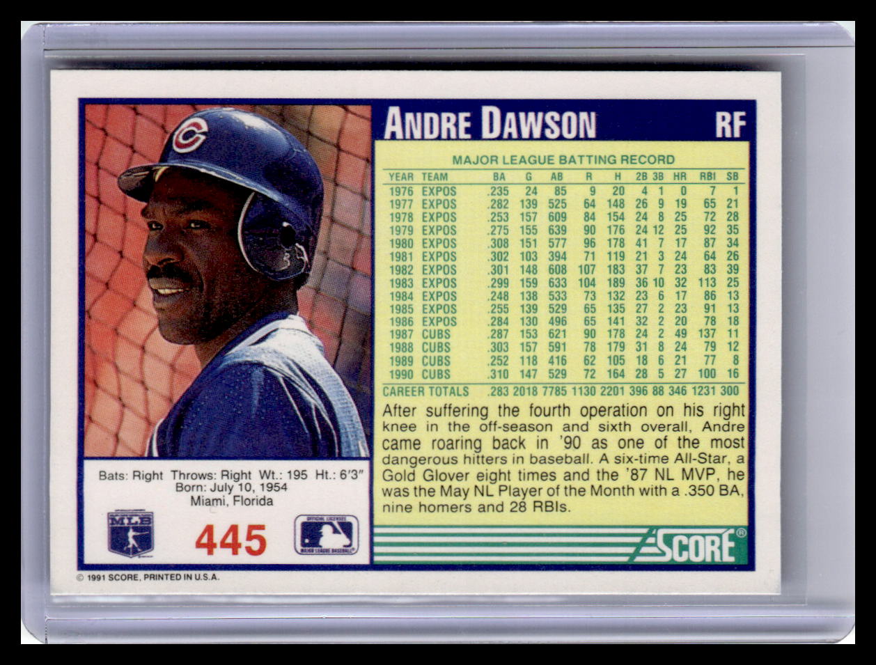 1991 Score #445 Andre Dawson