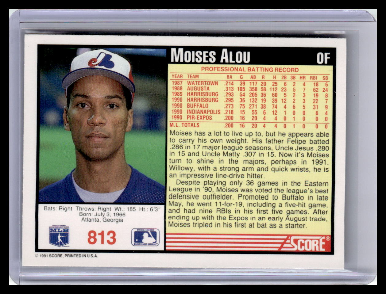 1991 Score #813 Moises Alou