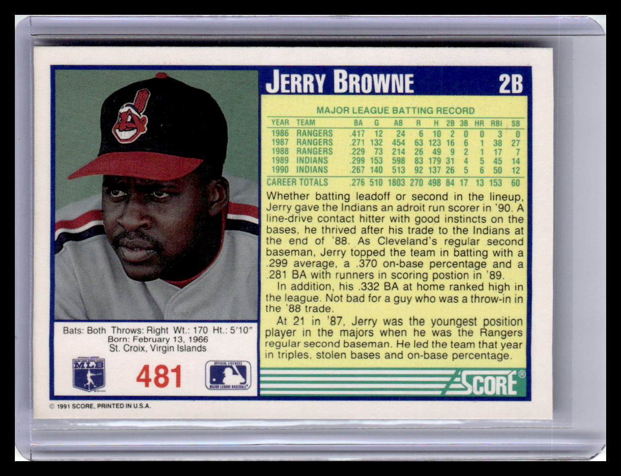 1991 Score #481 Jerry Browne