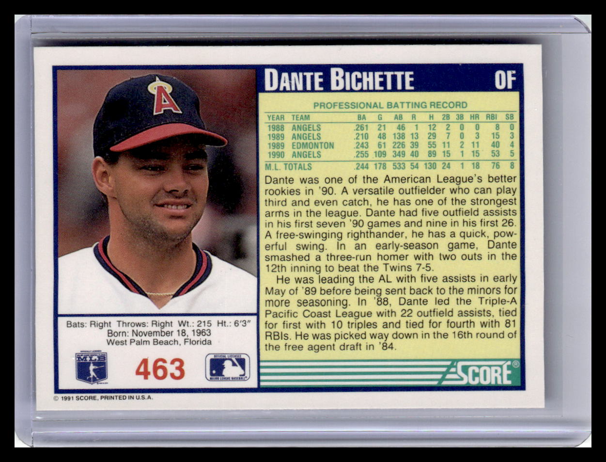 1991 Score #463 Dante Bichette