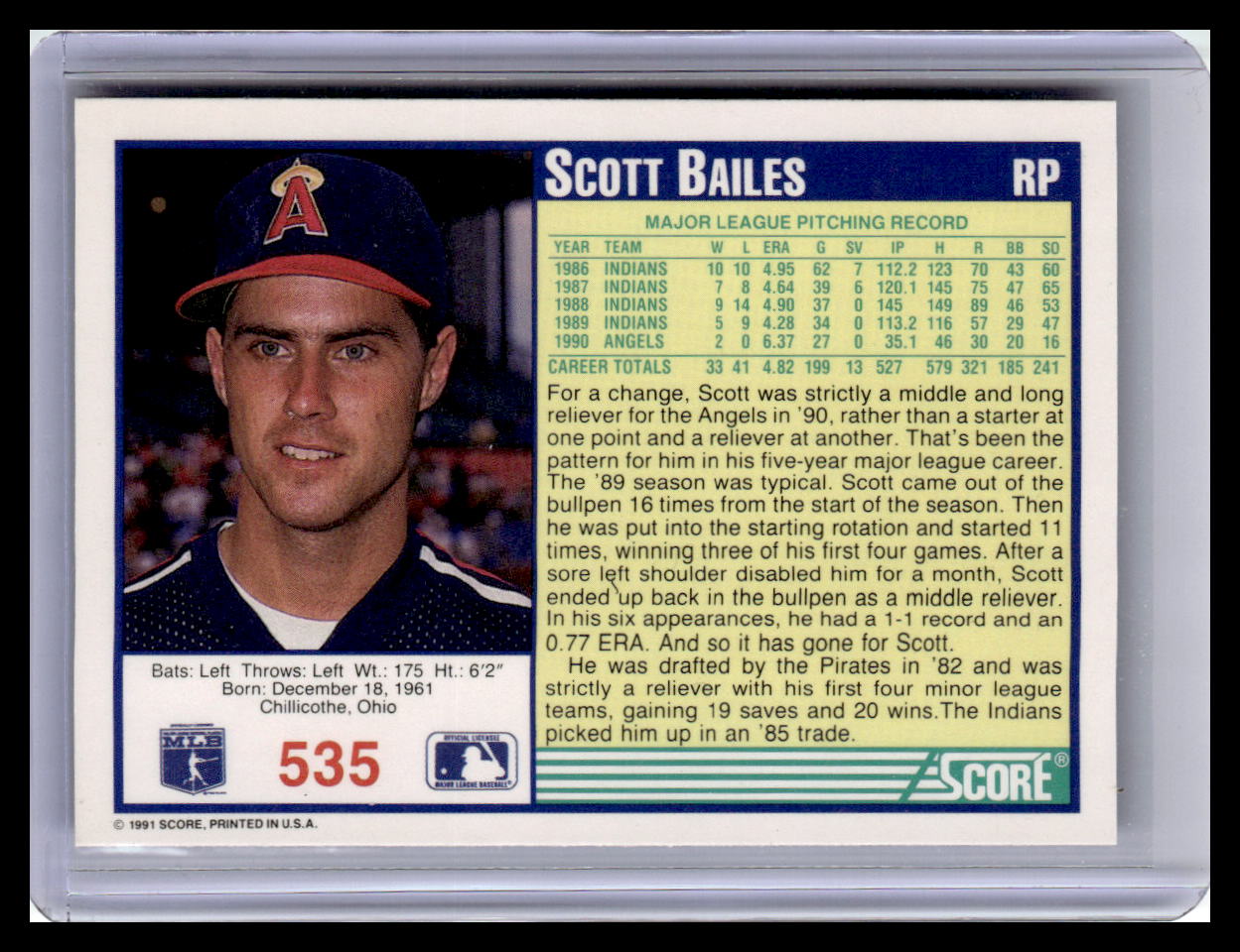 1991 Score #535 Scott Bailes