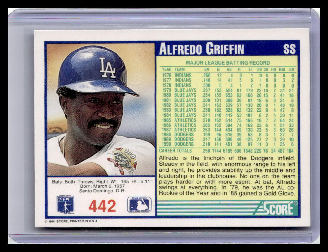1991 Score #442 Alfredo Griffin