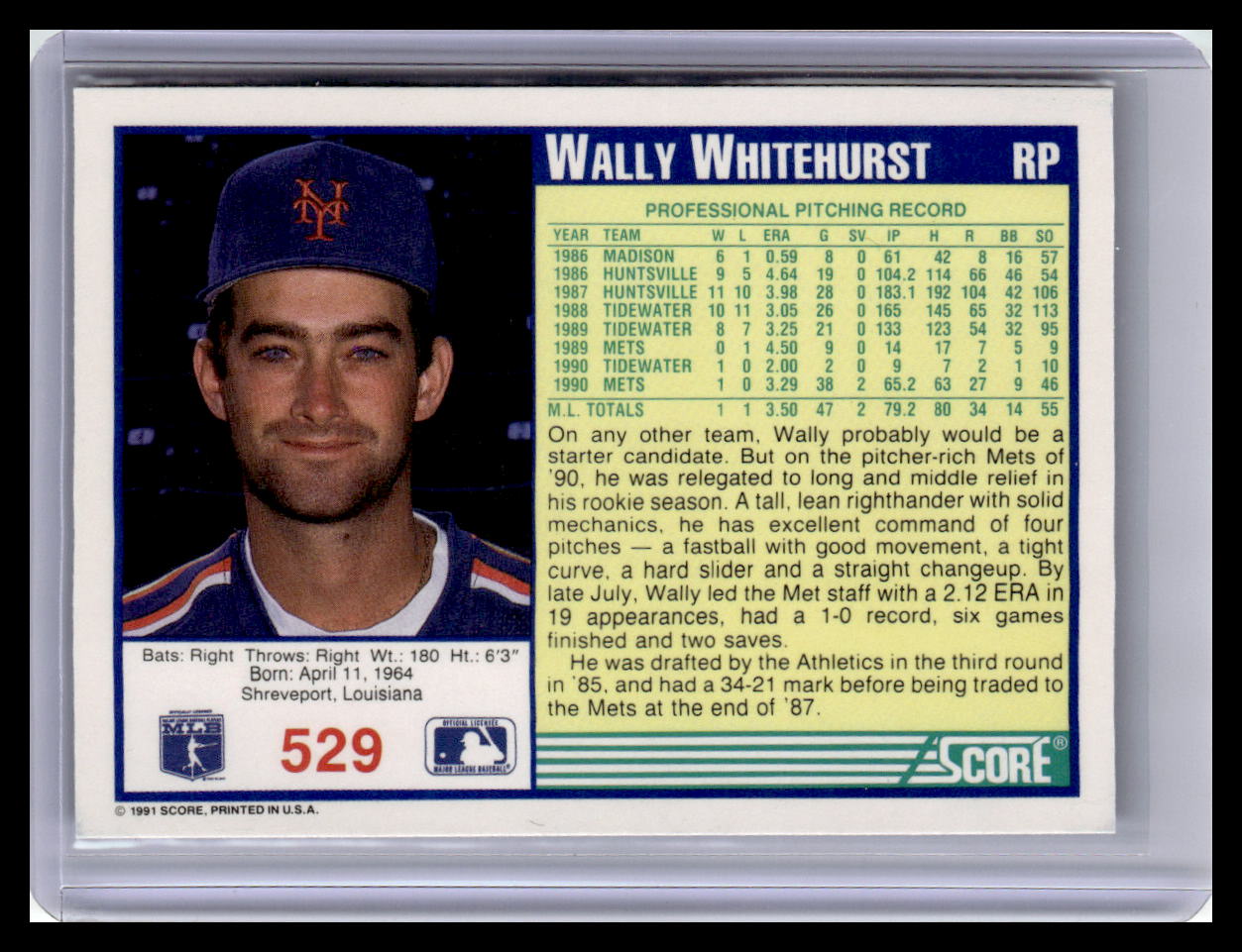 1991 Score #529 Wally Whitehurst