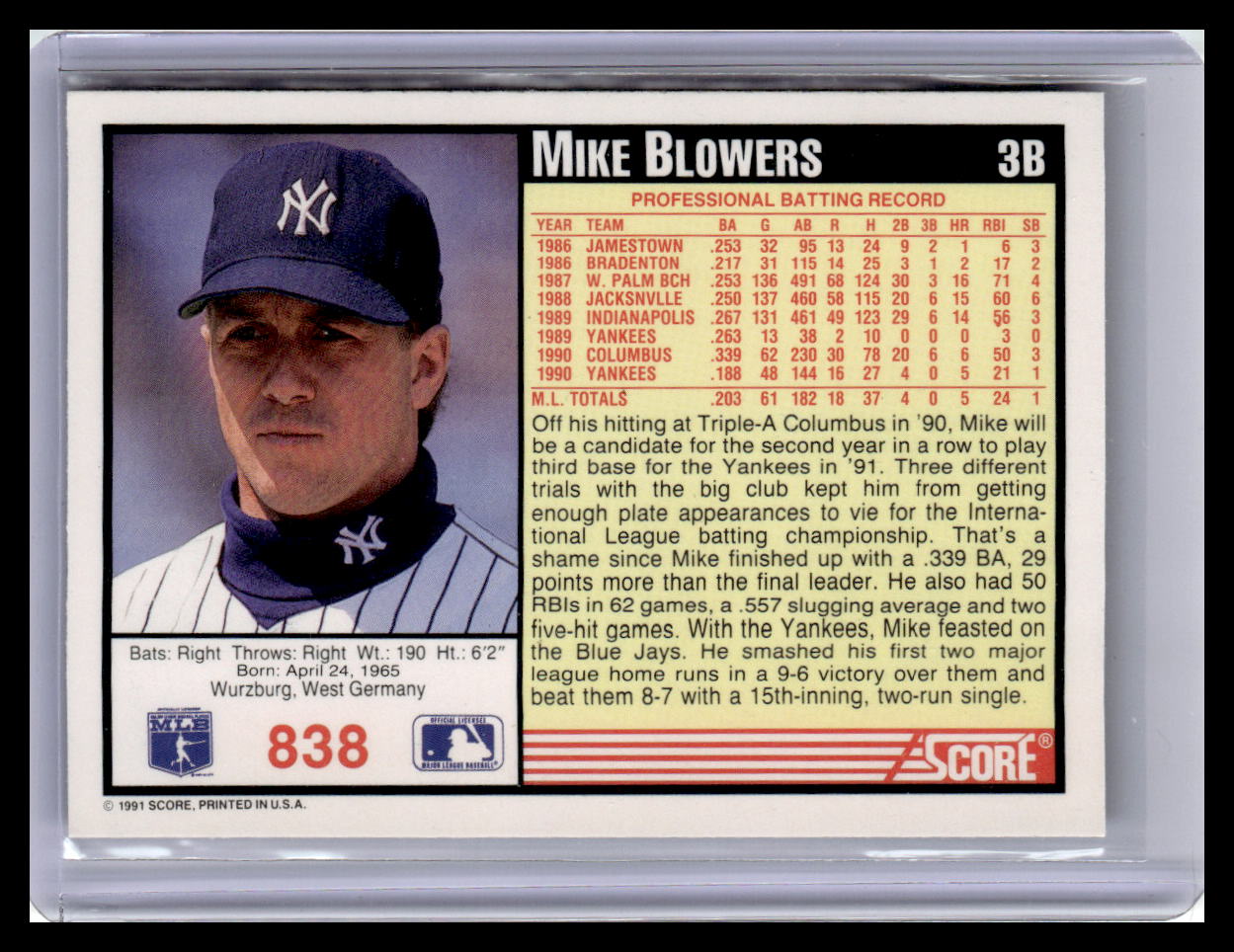 1991 Score #838 Mike Blowers