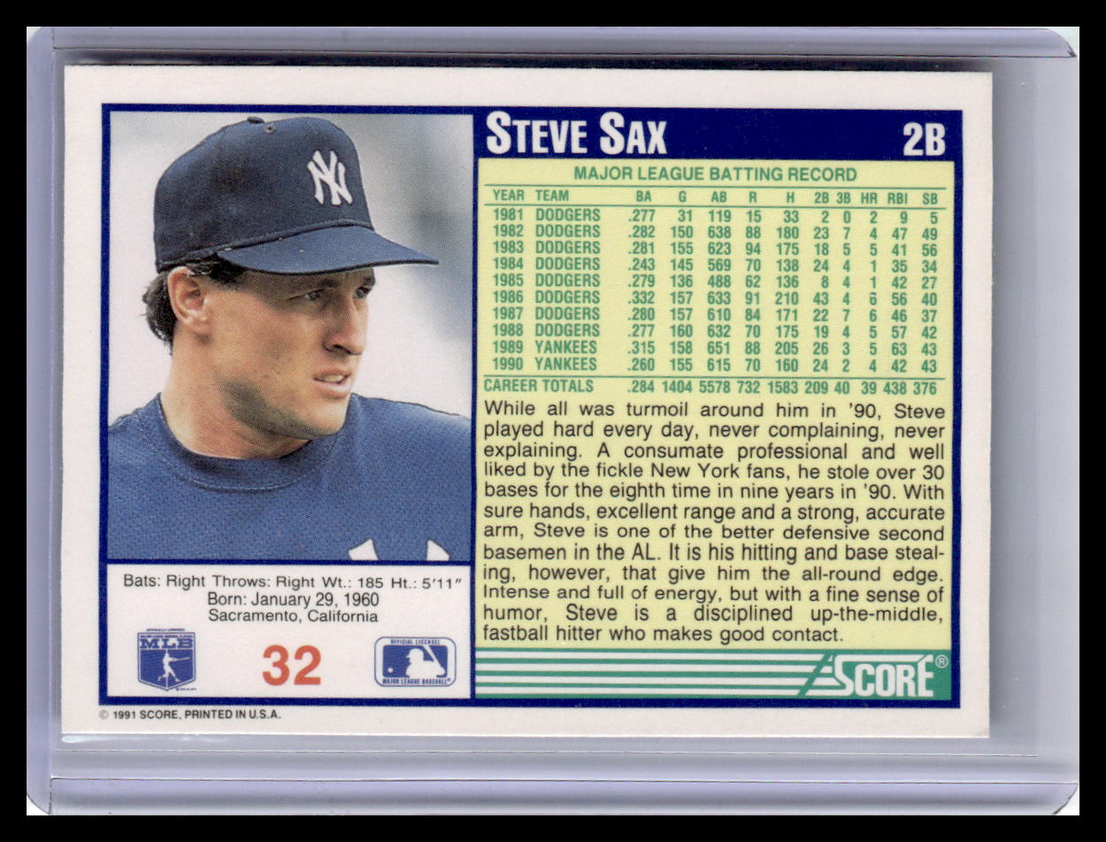 1991 Score #32 Steve Sax