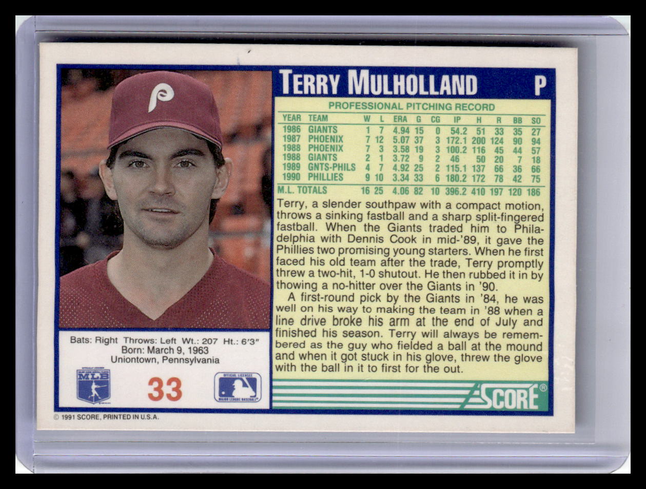 1991 Score #33 Terry Mulholland