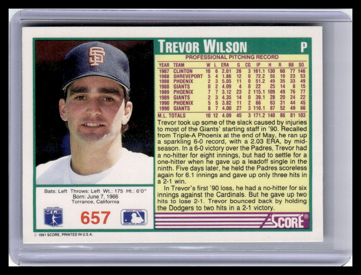 1991 Score #657 Trevor Wilson
