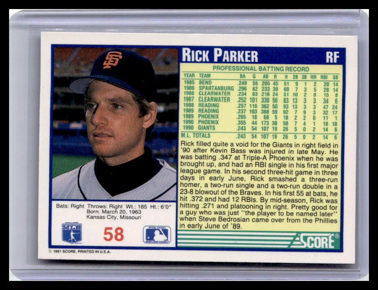 1991 Score #58 Rick Parker