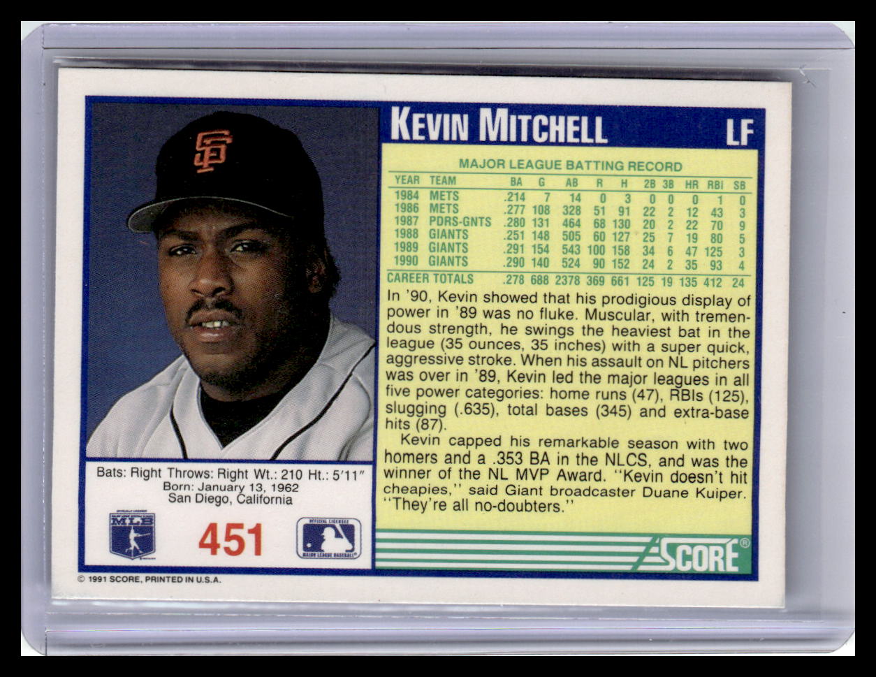 1991 Score #451 Kevin Mitchell