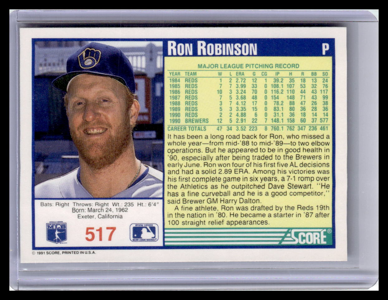 1991 Score #517 Ron Robinson