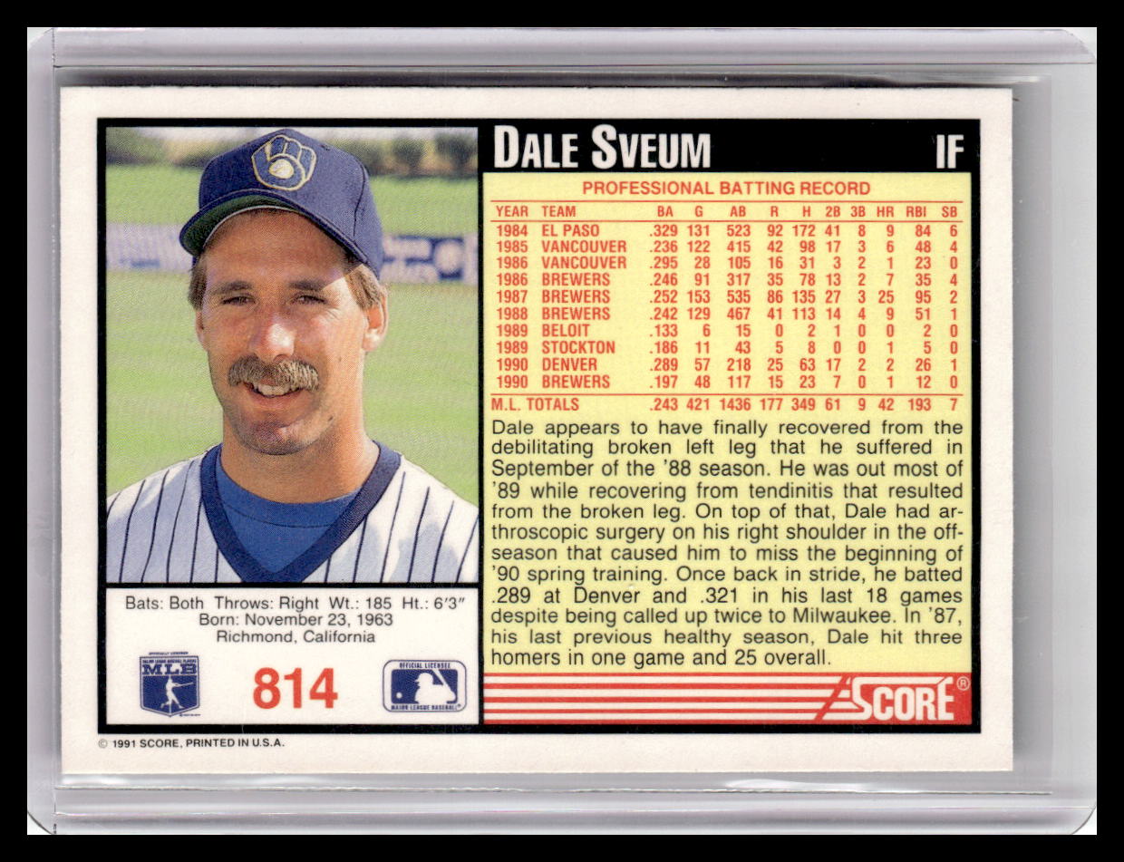 1991 Score #814 Dale Sveum