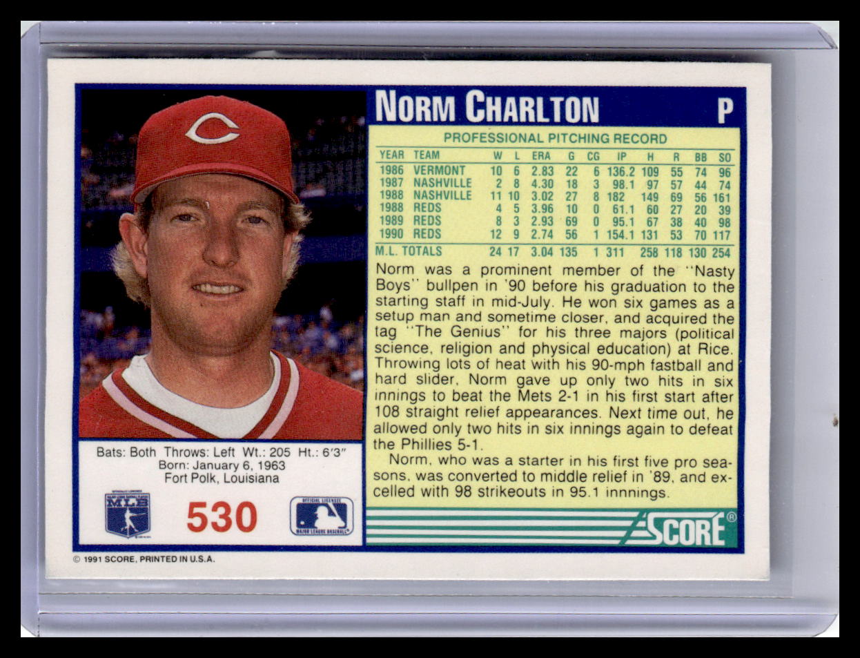 1991 Score #530 Norm Charlton