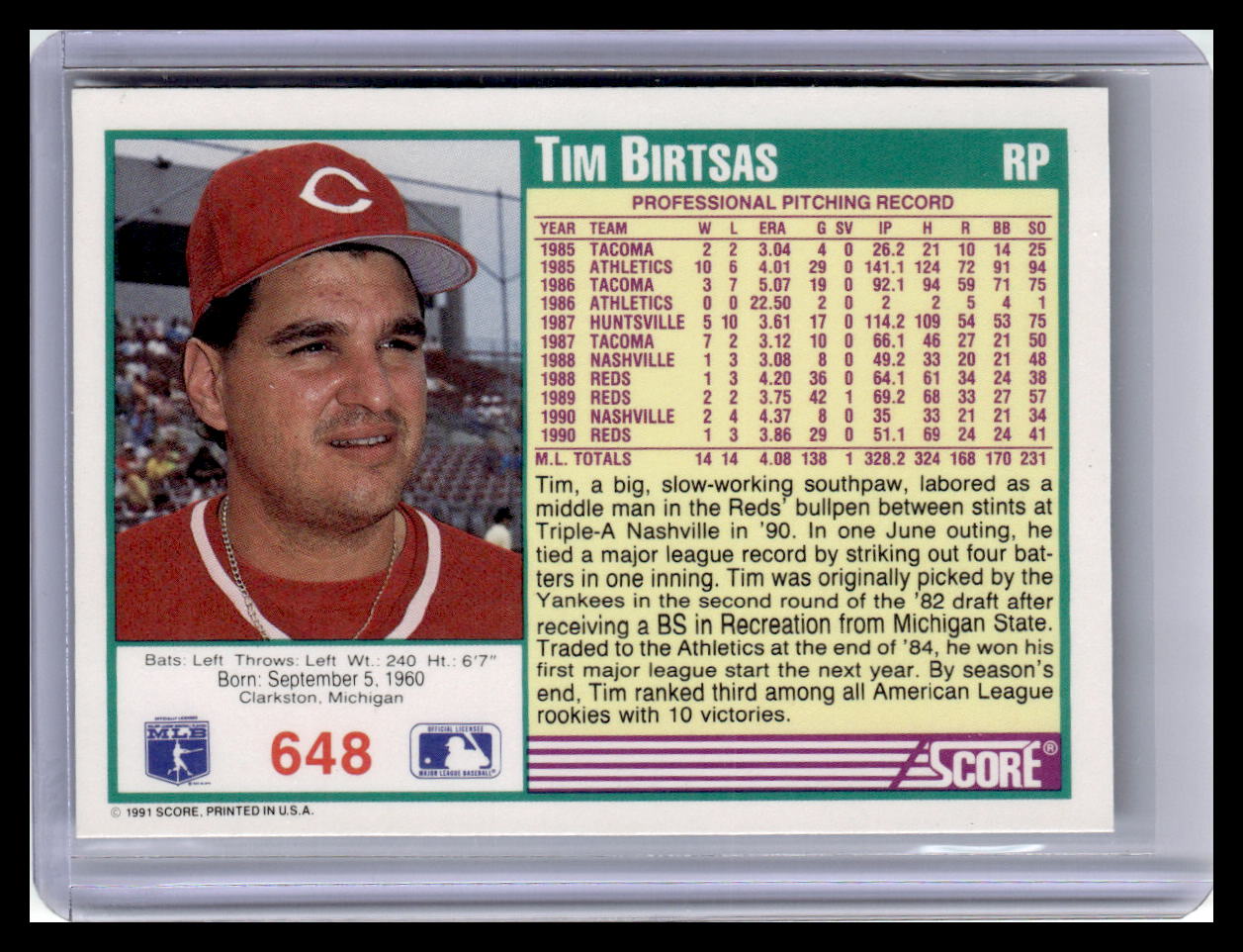 1991 Score #648 Tim Birtsas