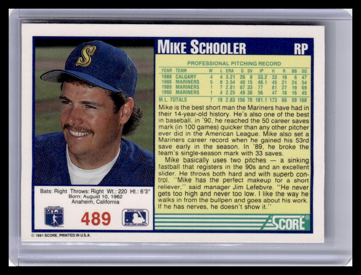1991 Score #489 Mike Schooler