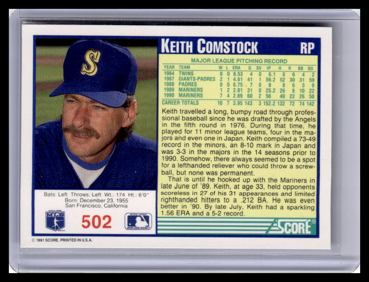 1991 Score #502 Keith Comstock