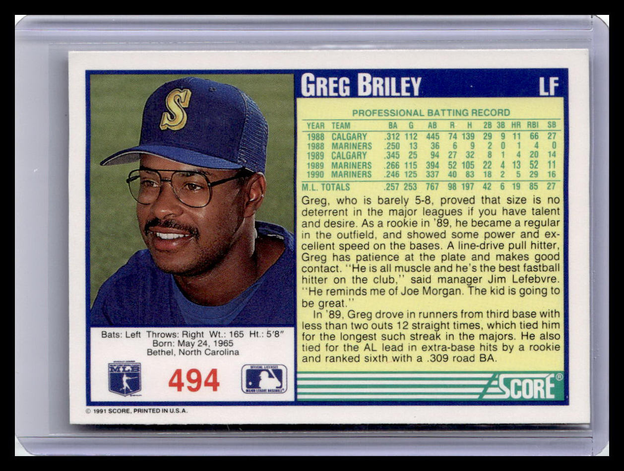 1991 Score #494 Greg Briley