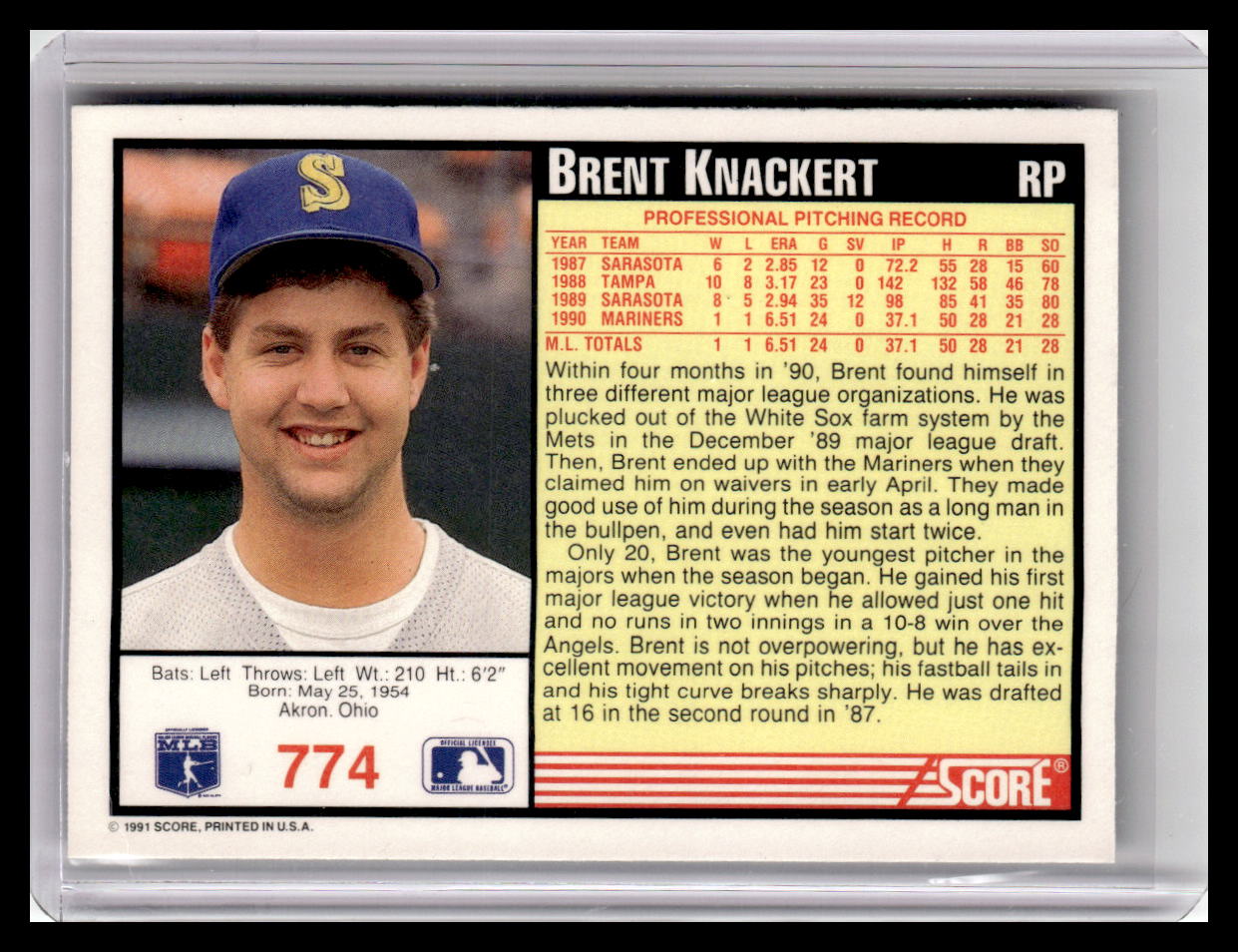 1991 Score #774 Brent Knackert