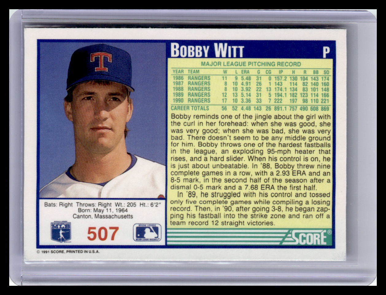 1991 Score #507 Bobby Witt