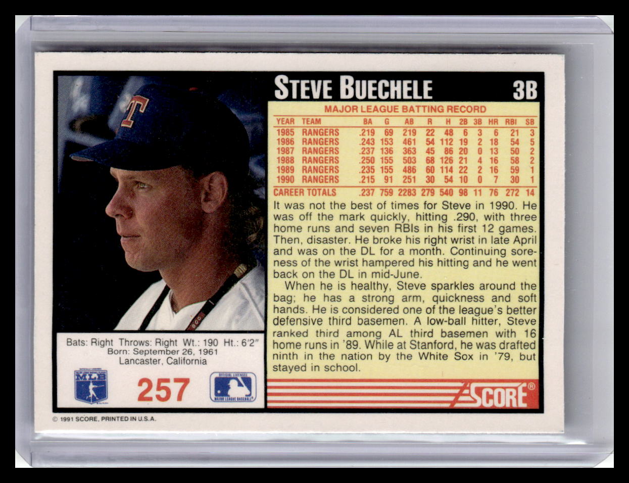 1991 Score #257 Steve Buechele