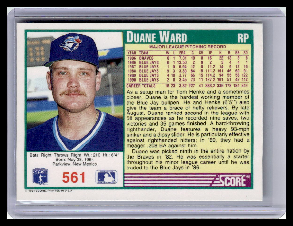 1991 Score #561 Duane Ward
