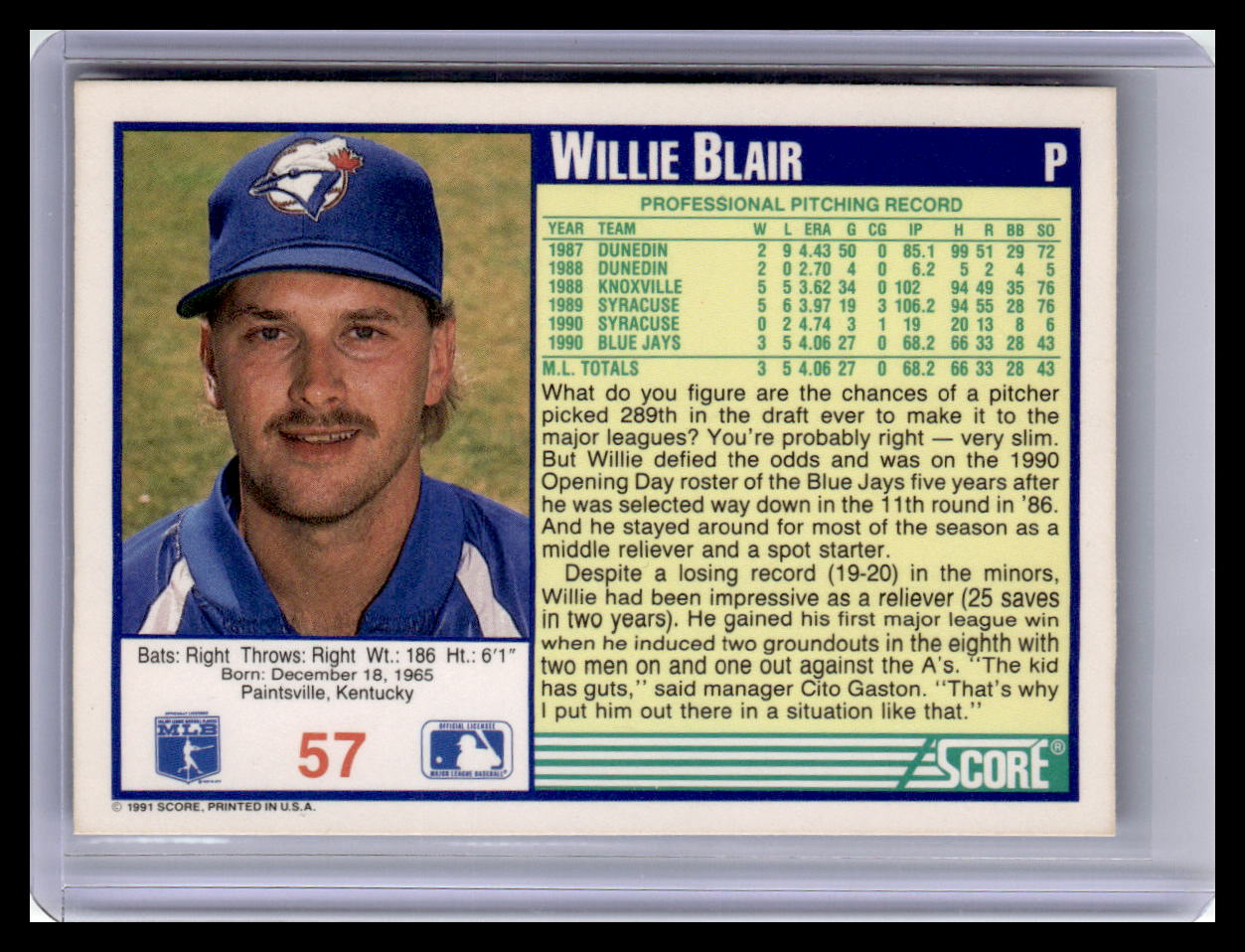 1991 Score #57 Willie Blair