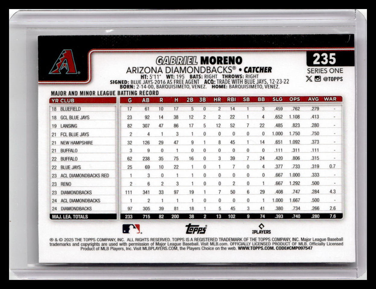 2025 Topps #235 Gabriel Moreno