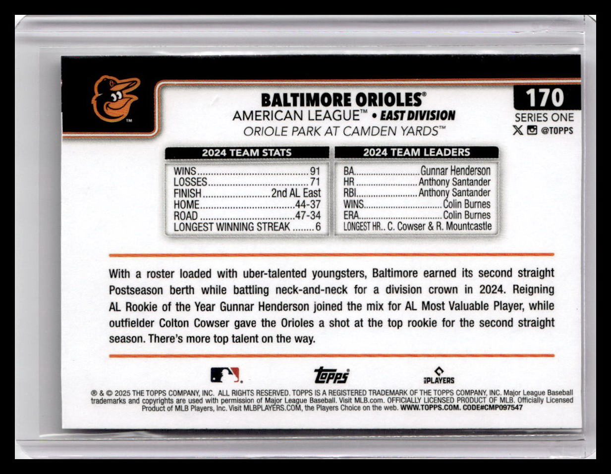 2025 Topps #170 Baltimore Orioles