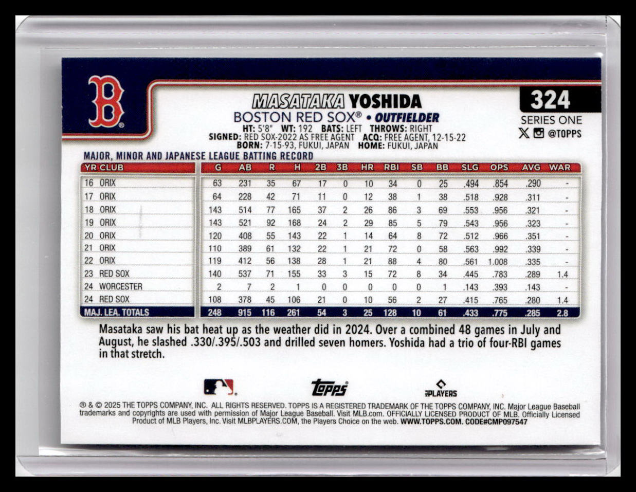 2025 Topps #324 Masataka Yoshida