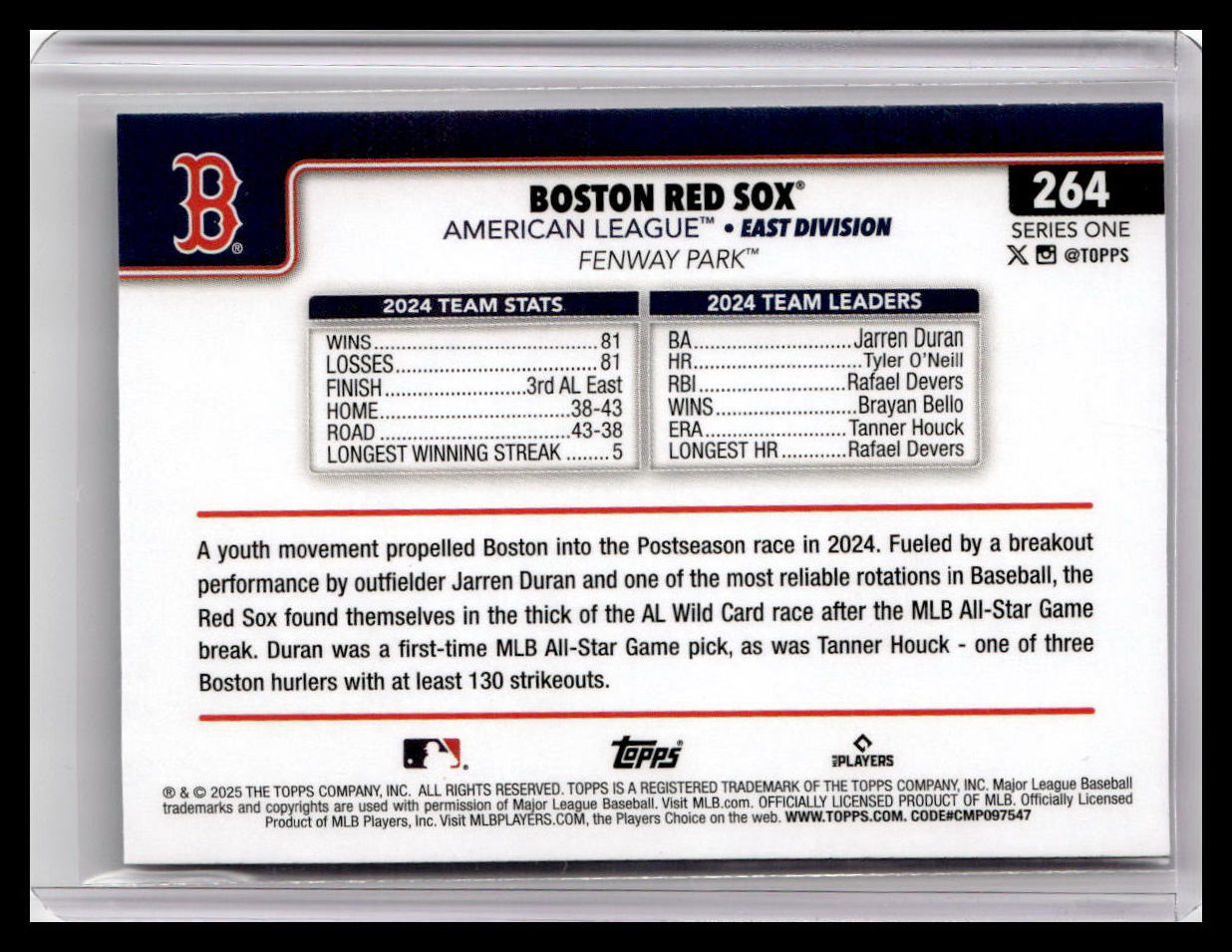 2025 Topps #264 Boston Red Sox