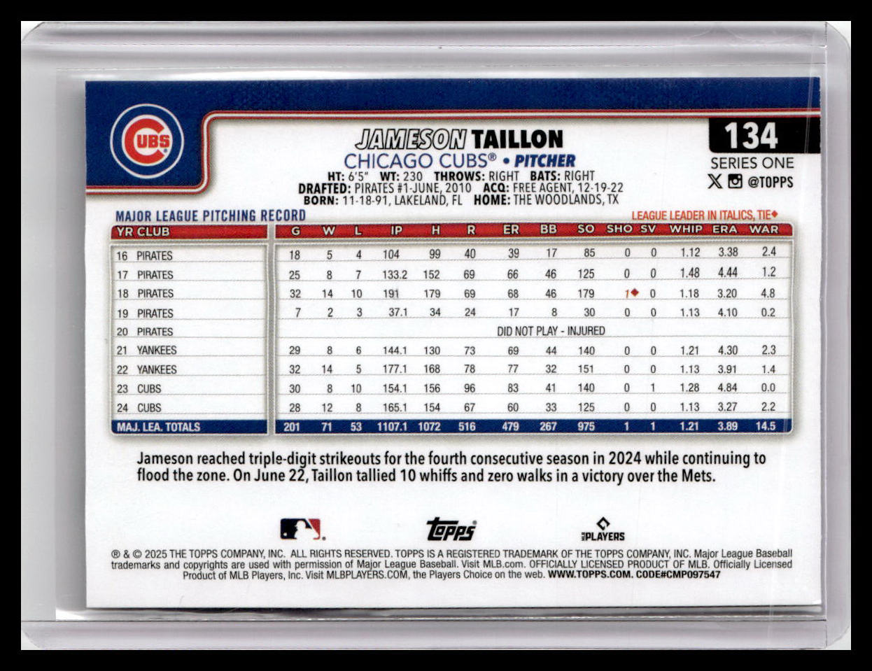 2025 Topps #134 Jameson Taillon