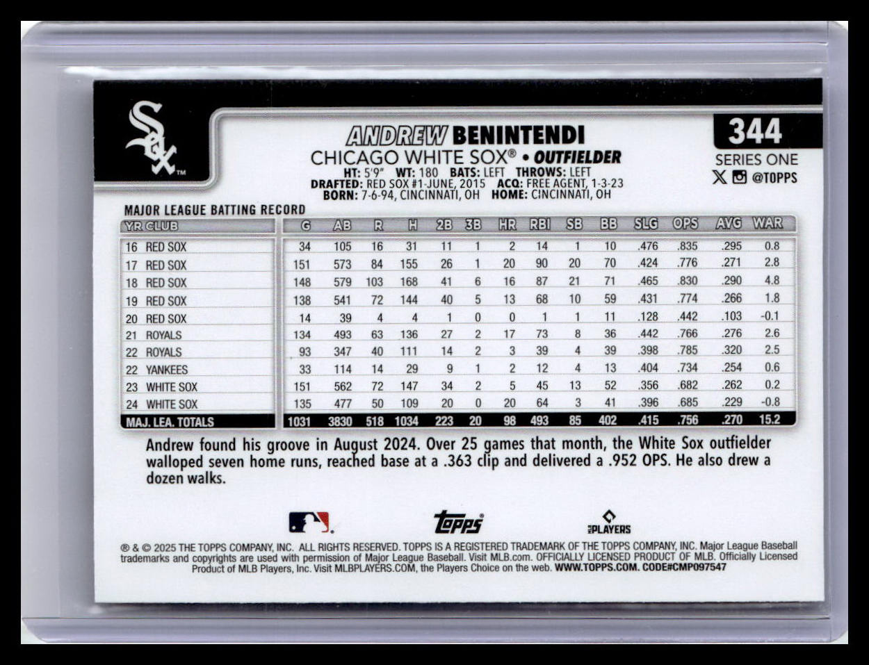 2025 Topps #344 Andrew Benintendi