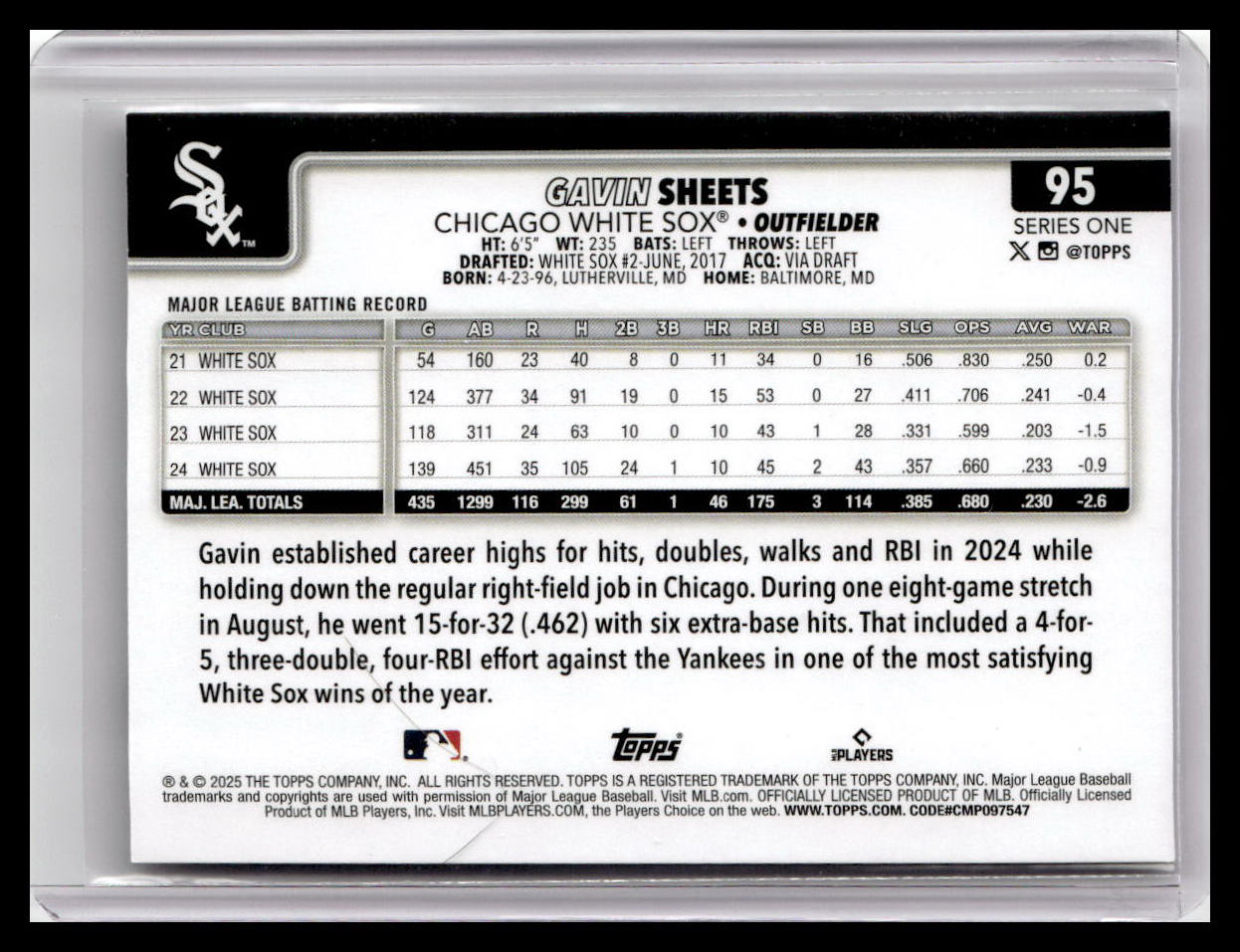 2025 Topps #95 Gavin Sheets