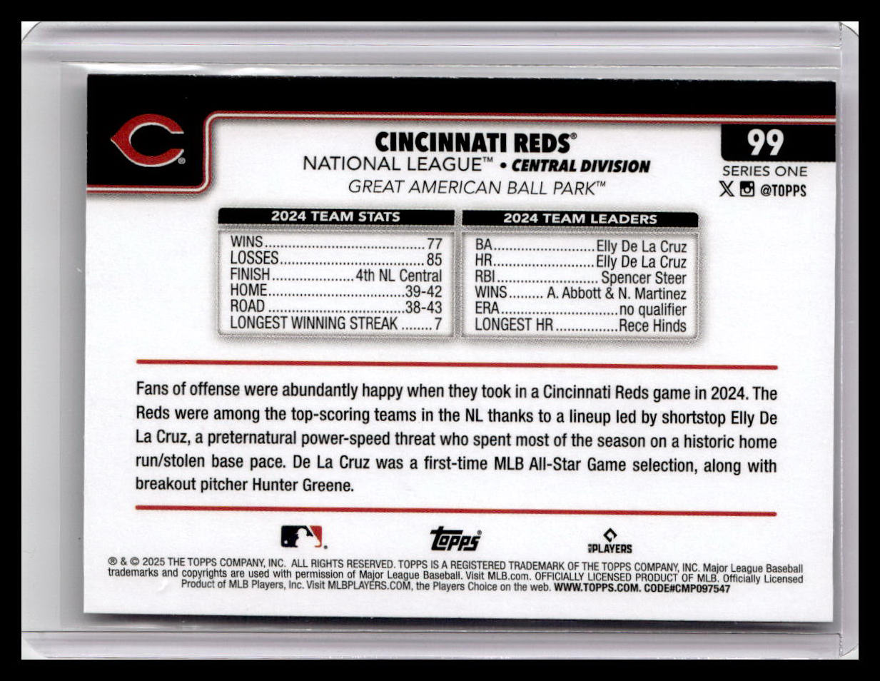 2025 Topps #99 Cincinnati Reds
