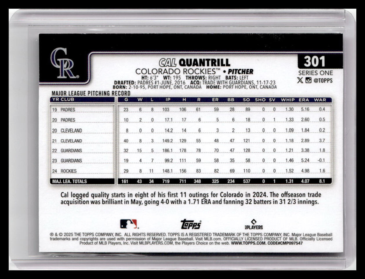 2025 Topps #301 Cal Quantrill