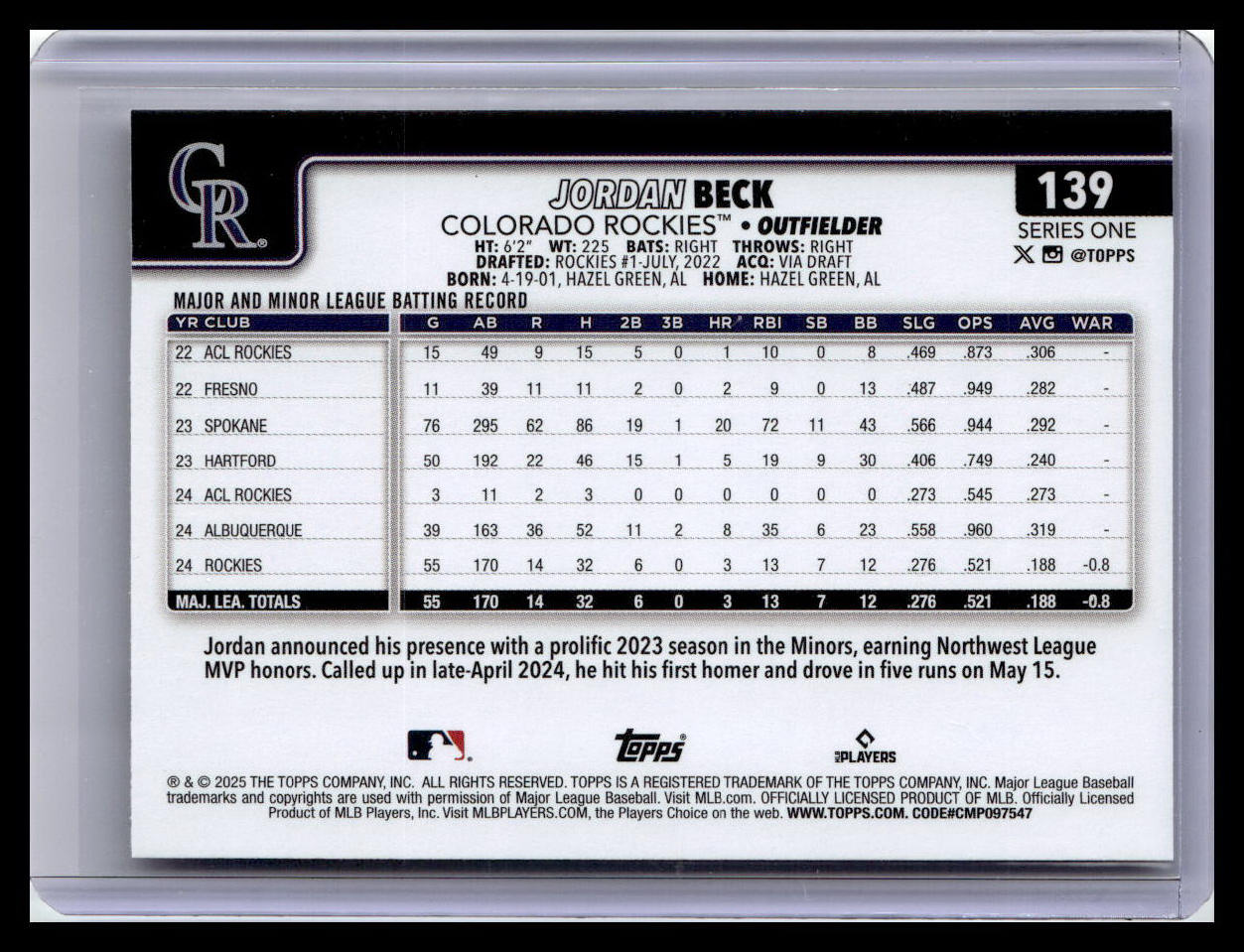 2025 Topps #139 Jordan Beck