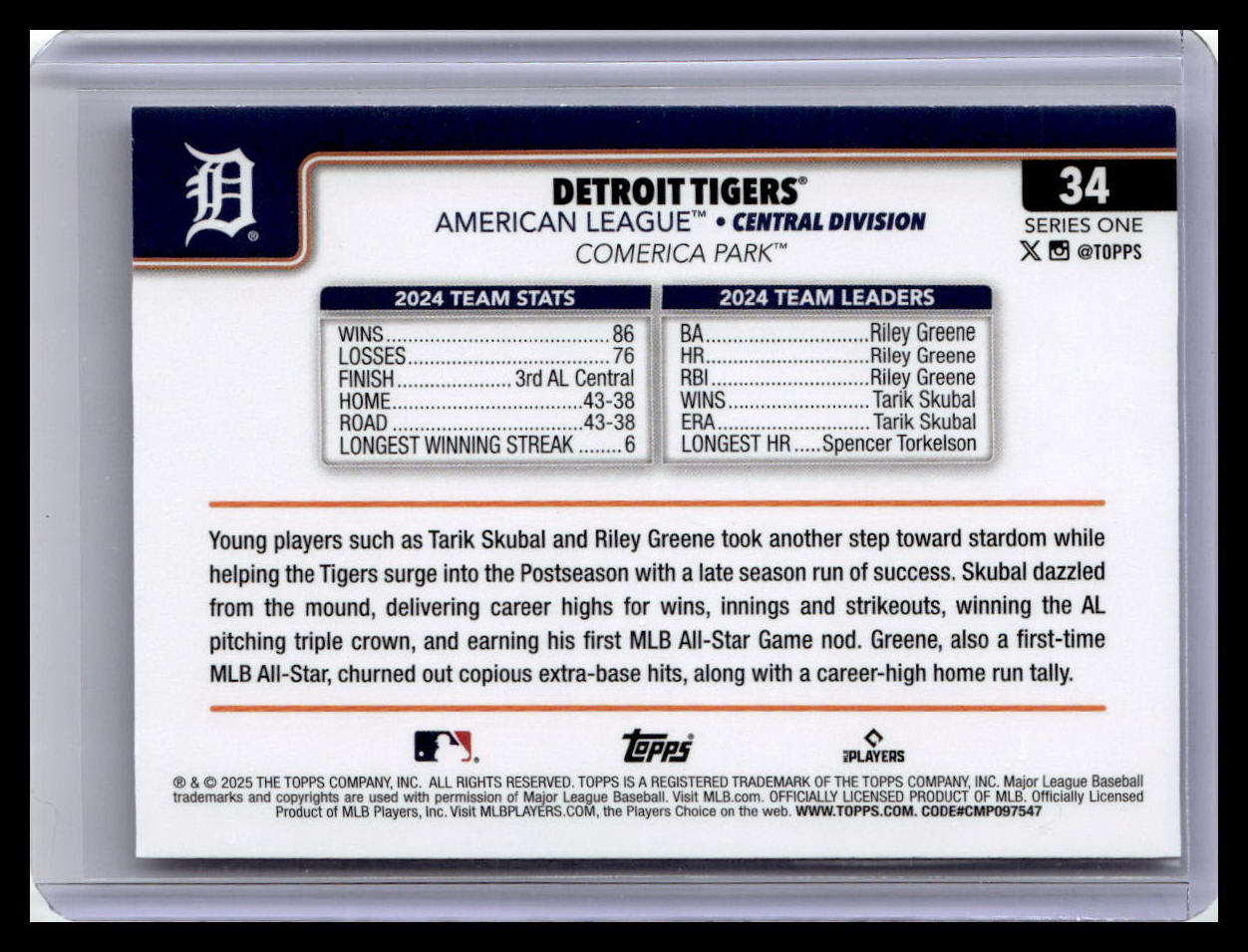 2025 Topps #34 Detroit Tigers
