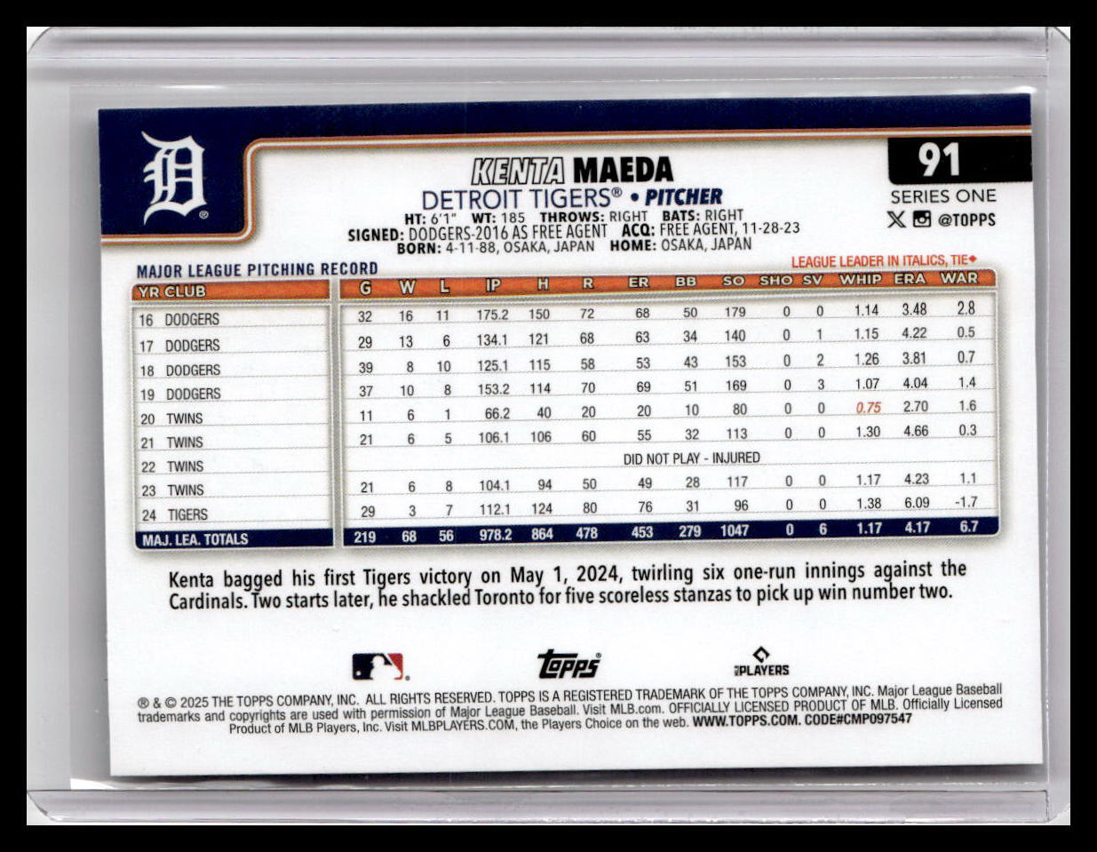 2025 Topps #91 Kenta Maeda