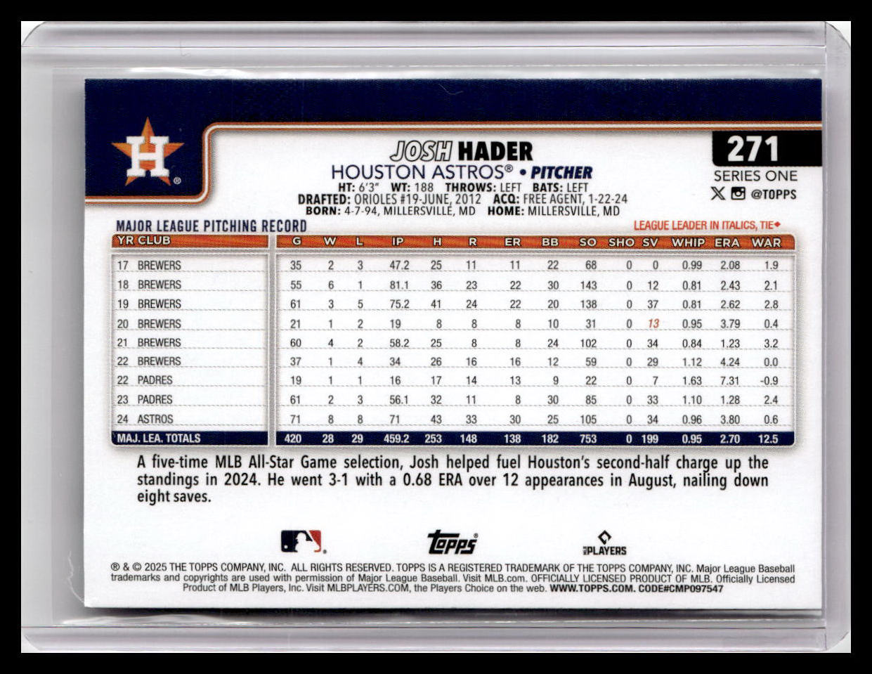 2025 Topps #271 Josh Hader