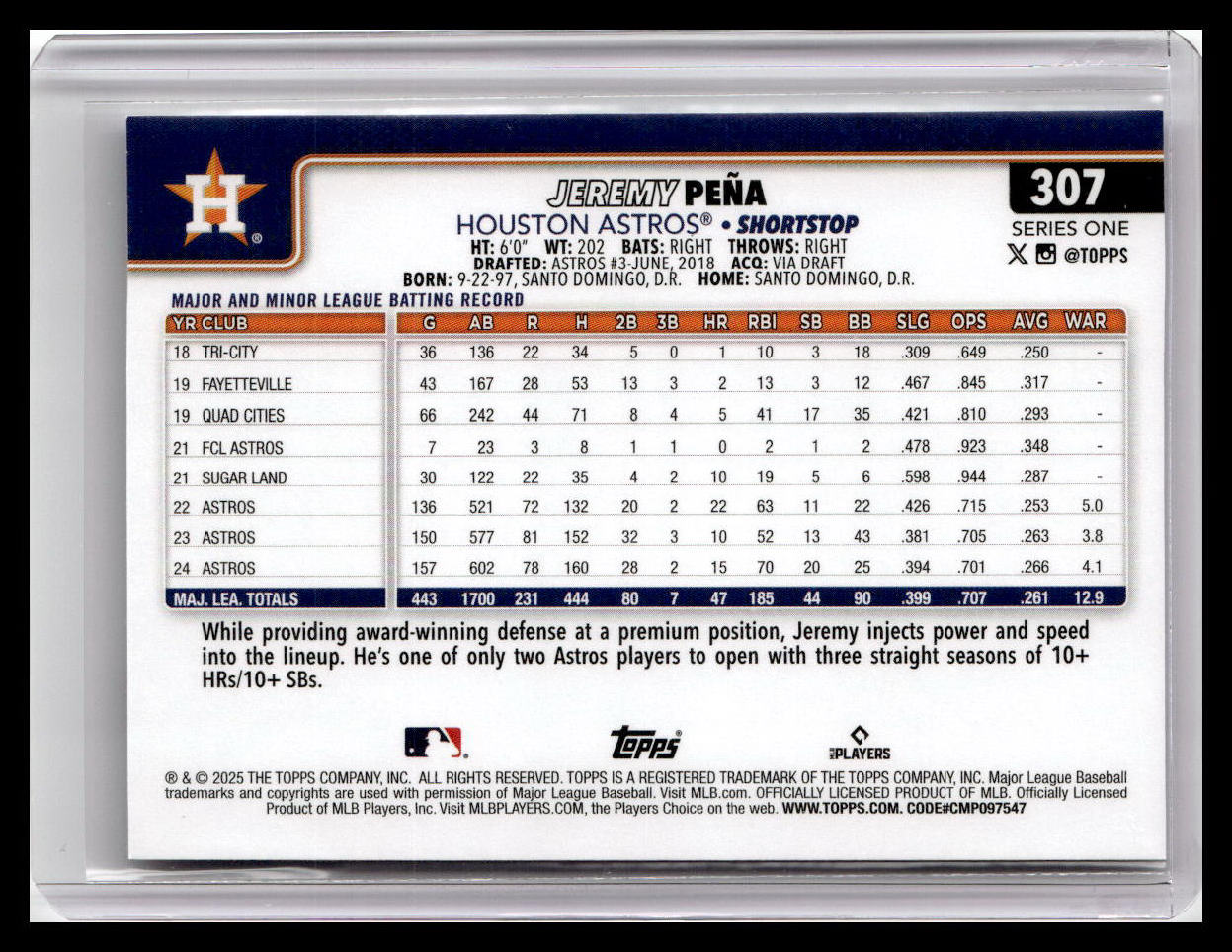 2025 Topps #307 Jeremy Peña