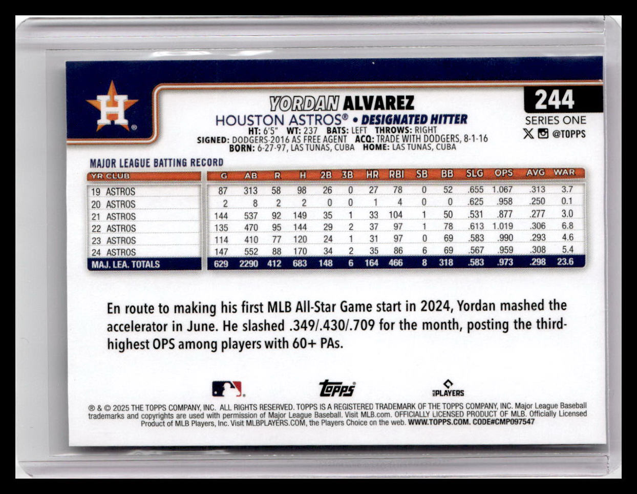 2025 Topps #244 Yordan Alvarez