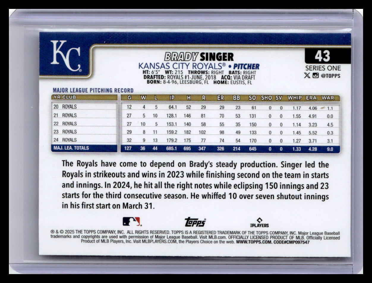2025 Topps #43 Brady Singer