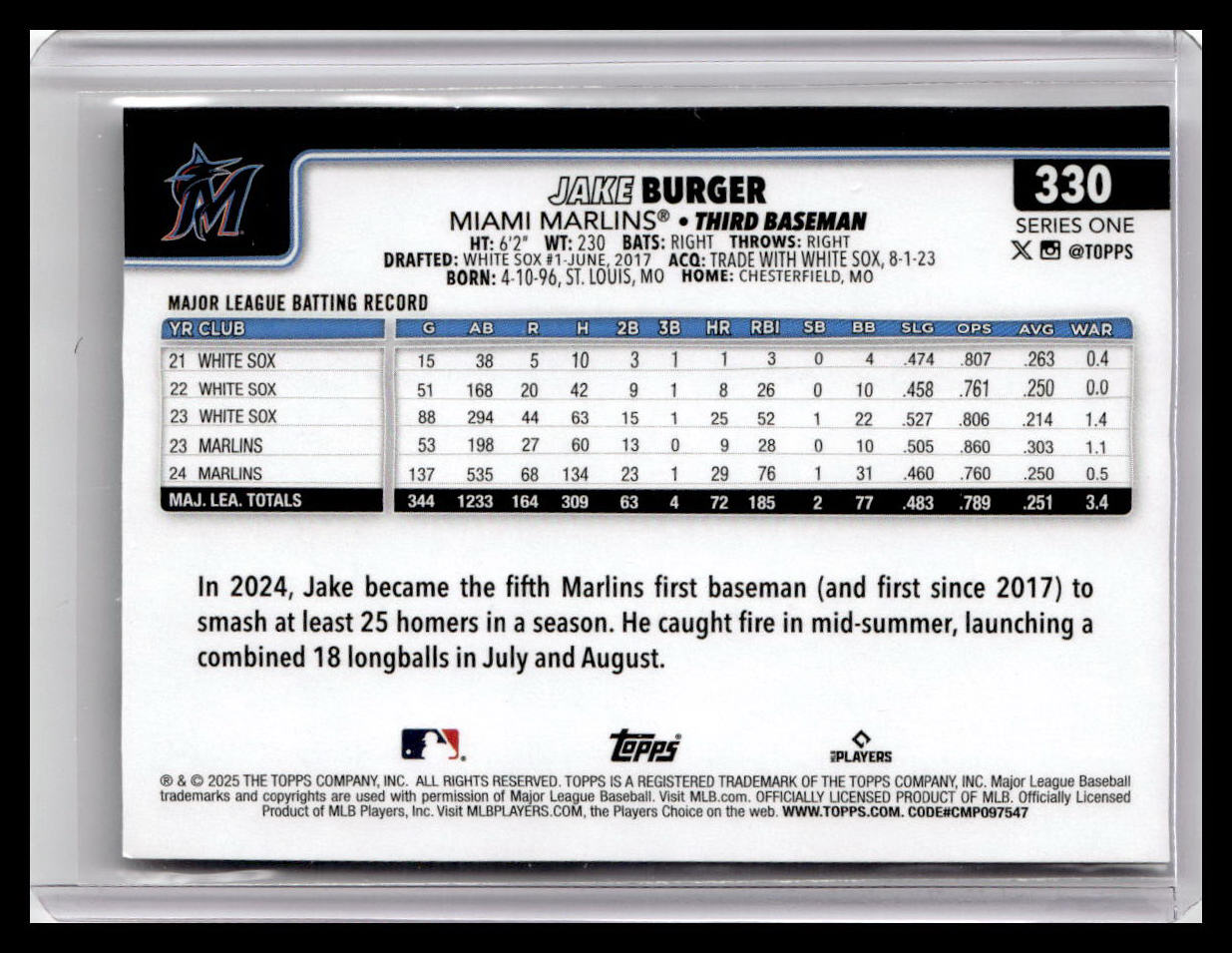 2025 Topps #330 Jake Burger