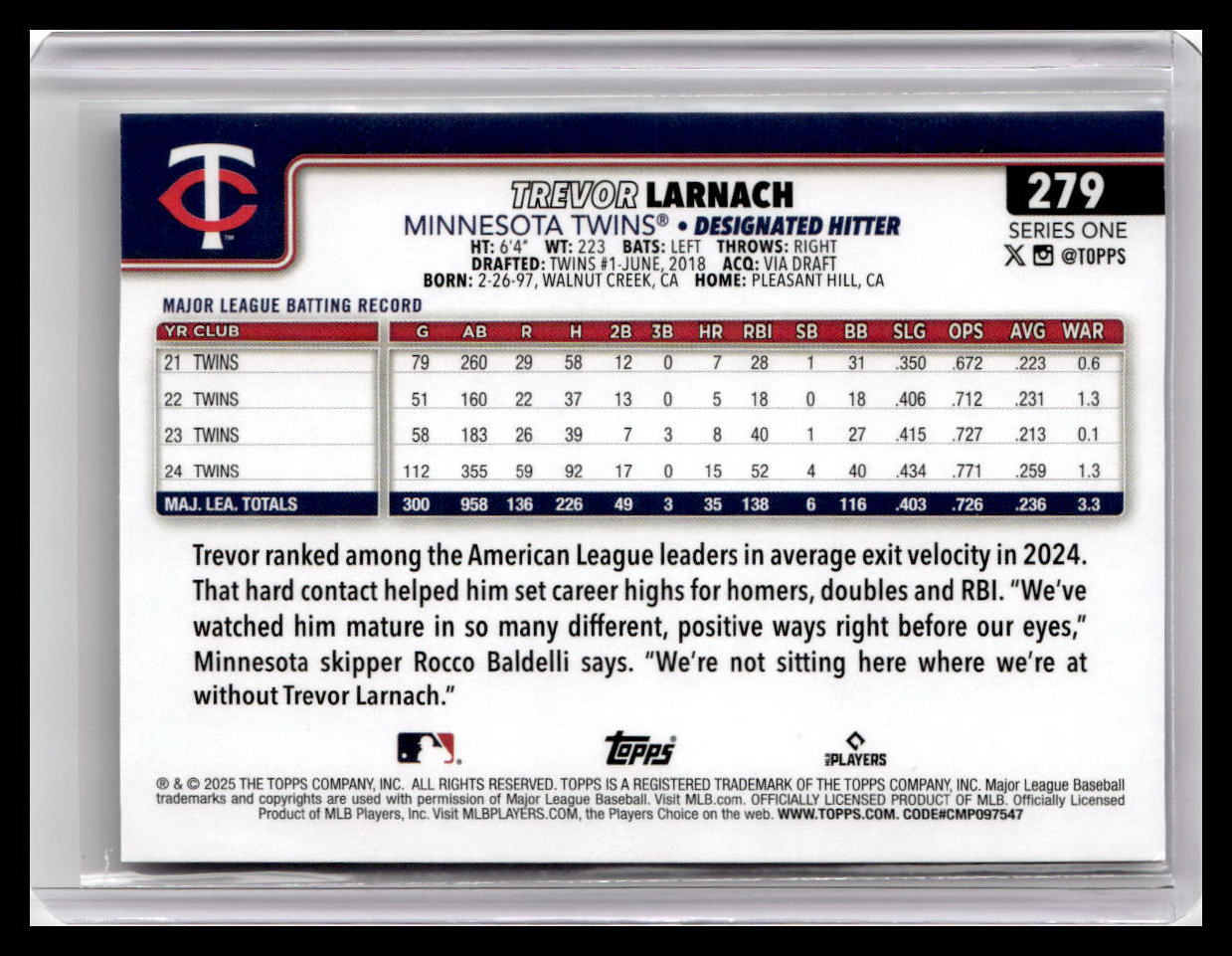 2025 Topps #279 Trevor Larnach