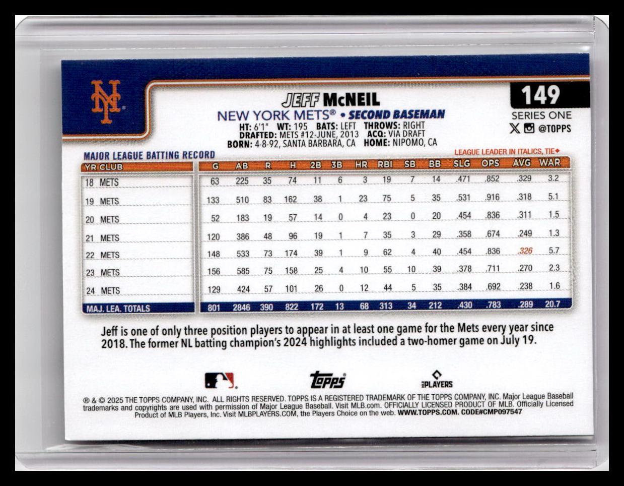 2025 Topps #149 Jeff McNeil