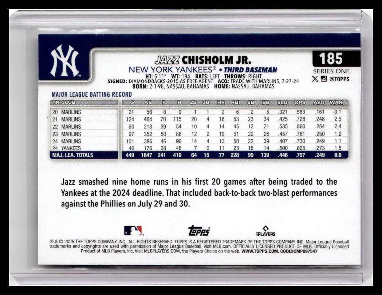 2025 Topps #185 Jazz Chisholm Jr.